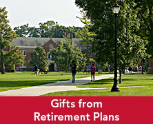 Students walking on campus. Links to Gifts of Retirement Plans